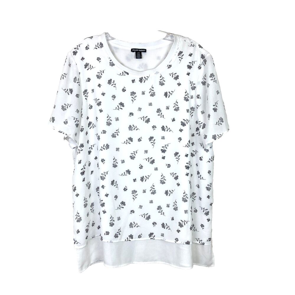 Hilary Radley Women’s Tunic Top Size L White Black Floral